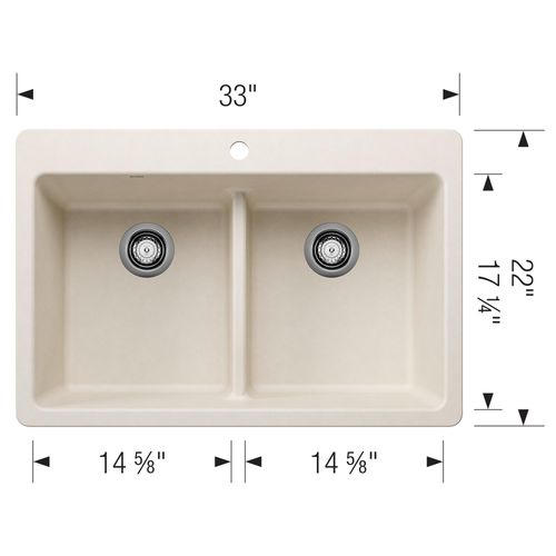 Main product image of Liven SILGRANIT 33" 50/50 Double Bowl Dual Mount Kitchen Sink w/ Low Divide, 443209 (Soft White)