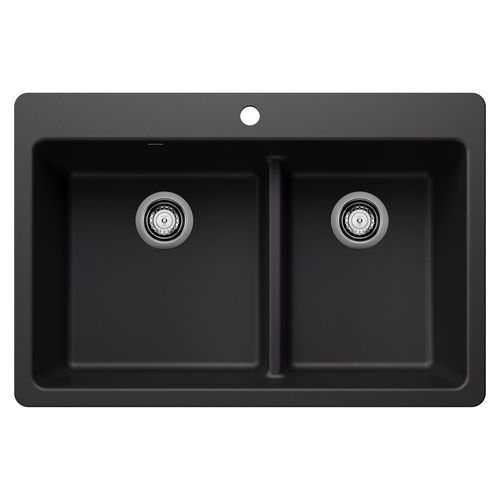 Main product image of Liven SILGRANIT 33" 60/40 Double Bowl Dual Mount Kitchen Sink w/ Low Divide, 443210 (Coal Black)