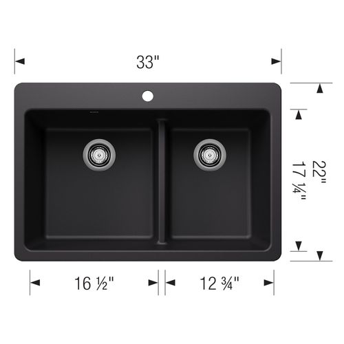 Main product image of Liven SILGRANIT 33" 60/40 Double Bowl Dual Mount Kitchen Sink w/ Low Divide, 443210 (Coal Black)