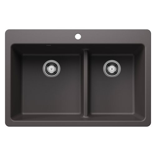 Main product image of Liven SILGRANIT 33" 60/40 Double Bowl Dual Mount Kitchen Sink w/ Low Divide, 443212 (Cinder)
