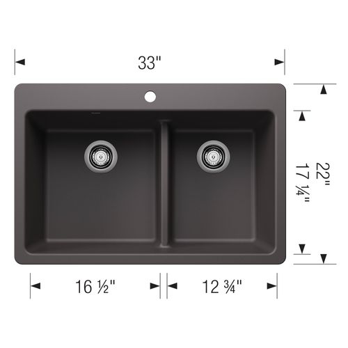 Main product image of Liven SILGRANIT 33" 60/40 Double Bowl Dual Mount Kitchen Sink w/ Low Divide, 443212 (Cinder)