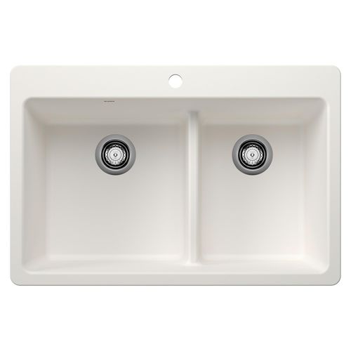 Main product image of Liven SILGRANIT 33" 60/40 Double Bowl Dual Mount Kitchen Sink w/ Low Divide, 443213 (White)