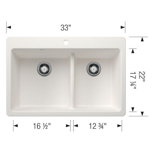 Main product image of Liven SILGRANIT 33" 60/40 Double Bowl Dual Mount Kitchen Sink w/ Low Divide, 443213 (White)