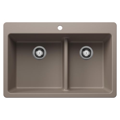 Main product image of Liven SILGRANIT 33" 60/40 Double Bowl Dual Mount Kitchen Sink w/ Low Divide, 443214 (Truffle)