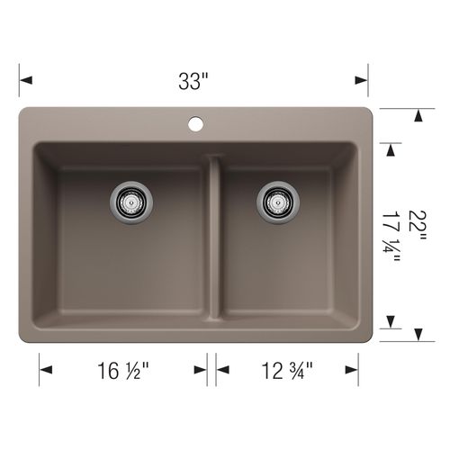 Main product image of Liven SILGRANIT 33" 60/40 Double Bowl Dual Mount Kitchen Sink w/ Low Divide, 443214 (Truffle)