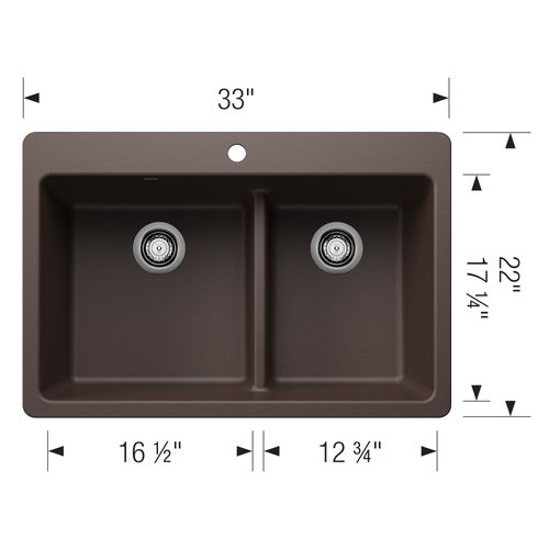 Main product image of Liven SILGRANIT 33" 60/40 Double Bowl Dual Mount Kitchen Sink w/ Low Divide, 443215 (Cafe)