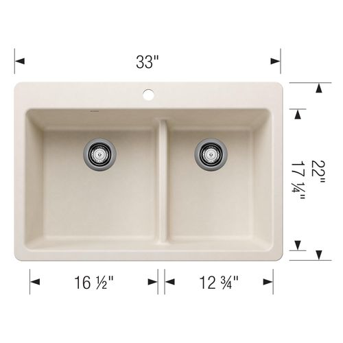 Main product image of Liven SILGRANIT 33" 60/40 Double Bowl Dual Mount Kitchen Sink w/ Low Divide, 443217 (Soft White)