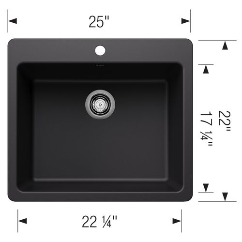 Main product image of Liven SILGRANIT 25" Single Bowl Dual Mount Kitchen Sink, 443218 (Coal Black)