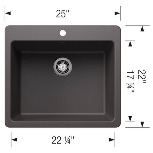Main product image of Liven SILGRANIT 25" Single Bowl Dual Mount Kitchen Sink, 443220 (Cinder)