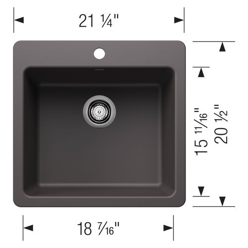Main product image of Liven SILGRANIT 21" Single Bowl Dual Mount Kitchen Sink, 443228 (Cinder)