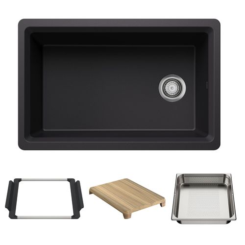 Main product image of Inteos SILGRANIT 30"  Single Bowl Reversible Undermount Workstation Kitchen Sink - Coal Black, 443303