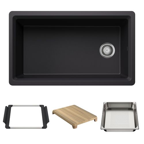 Main product image of Inteos SILGRANIT 33"  Single Bowl Reversible Undermount Workstation Kitchen Sink - Coal Black, 443311