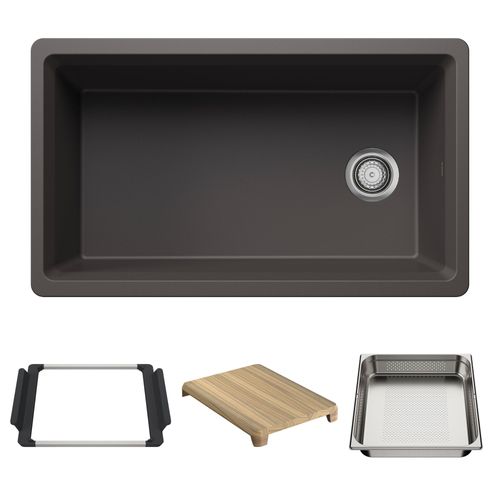 Main product image of Inteos SILGRANIT 33"  Single Bowl Reversible Undermount Workstation Kitchen Sink - Cinder, 443313