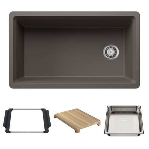 Main product image of Inteos SILGRANIT 33"  Single Bowl Reversible Undermount Workstation Kitchen Sink - Volcano Gray, 443317