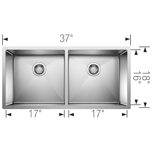 Main product image of Precision R10 37" 50/50 Double Bowl Undermount Stainless Steel Kitchen Sink, 516219
