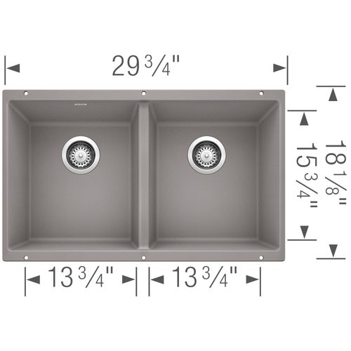 Main product image of Precis SILGRANIT 29" 50/50 Double Bowl Undermount Kitchen Sink - Metallic Gray, 516319