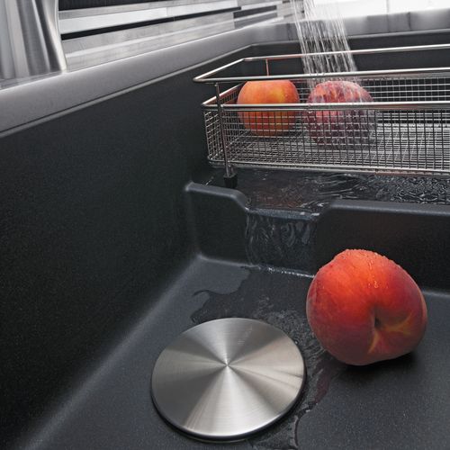 Main product image of Precis Cascade SILGRANIT 29" Single Bowl Undermount Kitchen Sink with Colander - Anthracite, 519450