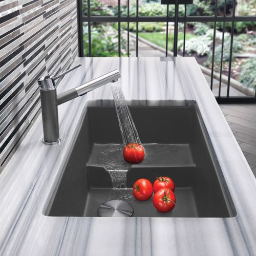 Main product image of Precis Cascade SILGRANIT 29" Single Bowl Undermount Kitchen Sink with Colander - Cinder, 519451