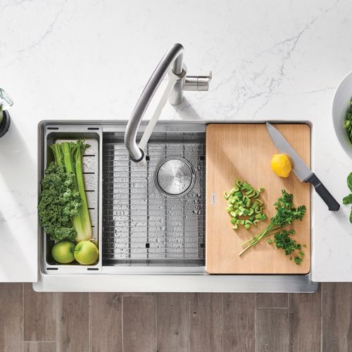 Main product image of Quatrus R15 Ergon 33" Single Bowl Apron-Front Stainless Steel Farmhouse Sink, 525243
