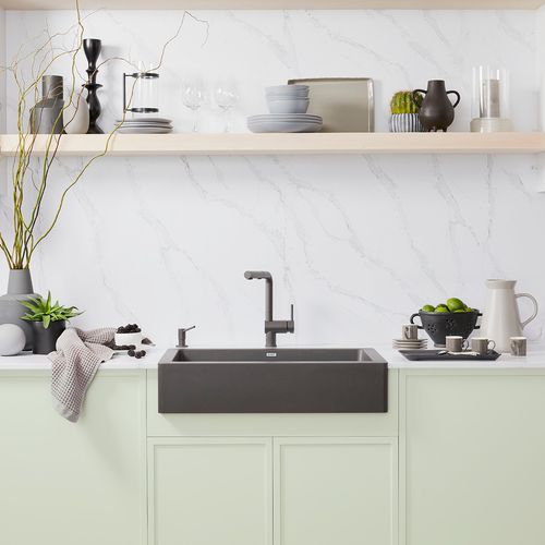 Main product image of Linus Low Arc Pull-Out Dual-Spray Kitchen Faucet - Cinder, 526369