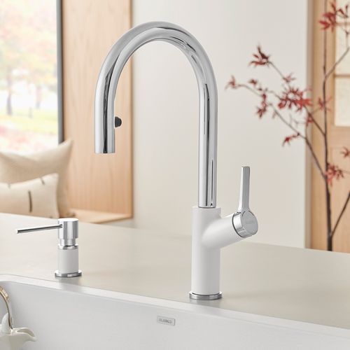 Main product image of Urbena Pull-Down Dual-Spray Kitchen Faucet - Chrome/White, 526391