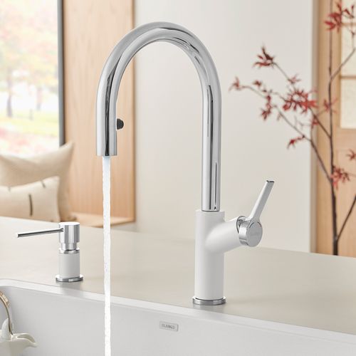Main product image of Urbena Pull-Down Dual-Spray Kitchen Faucet - Chrome/White, 526391