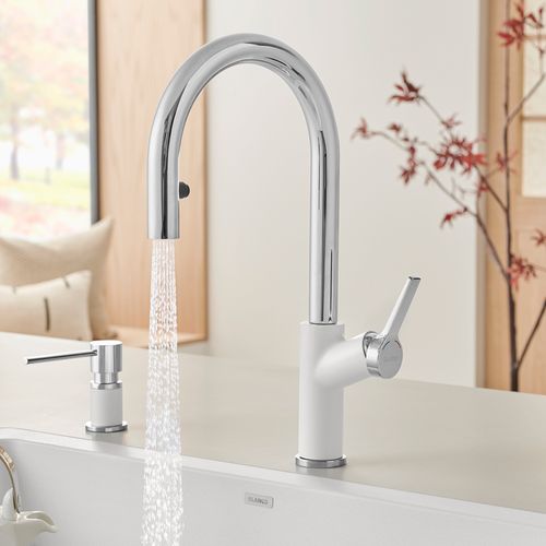 Main product image of Urbena Pull-Down Dual-Spray Kitchen Faucet - Chrome/White, 526391