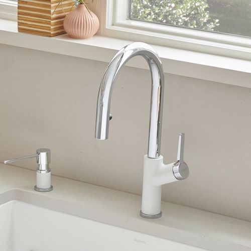 Main product image of Urbena Pull-Down Dual-Spray Kitchen Faucet - Chrome/White, 526391