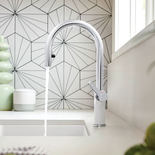 Main product image of Urbena Pull-Down Dual-Spray Kitchen Faucet - Chrome/White, 526391