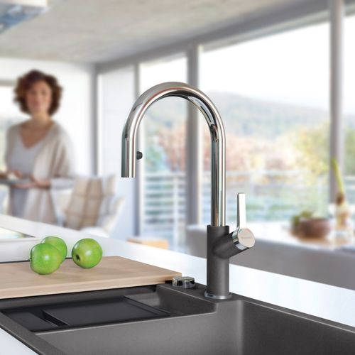 Main product image of Urbena Pull-Down Dual-Spray Kitchen Faucet - Chrome/Cinder, 526395