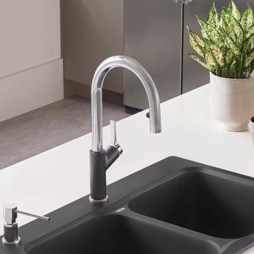 Main product image of Urbena Pull-Down Dual-Spray Kitchen Faucet - Chrome/Cinder, 526395