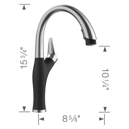 Main product image of Artona Pull-Down Dual-Spray Kitchen Faucet - PVD Steel/Coal Black, 526401