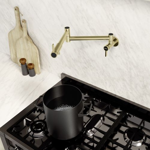 Main product image of Blancoculina II Wall-Mounted Pot Filler w/ 2 Single-Lever Handles, 1.5 GPM - Satin Gold, 527488