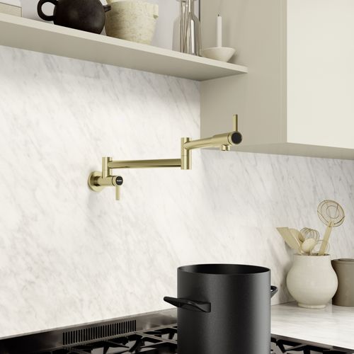 Main product image of Blancoculina II Wall-Mounted Pot Filler w/ 2 Single-Lever Handles, 1.5 GPM - Satin Gold, 527488