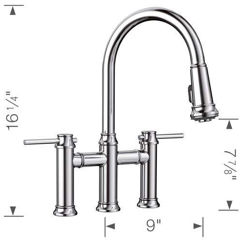 Main product image of Empressa Bridge Pull-Down Dual-Spray Kitchen Faucet, 1.5 GPM - Chrome, 442504