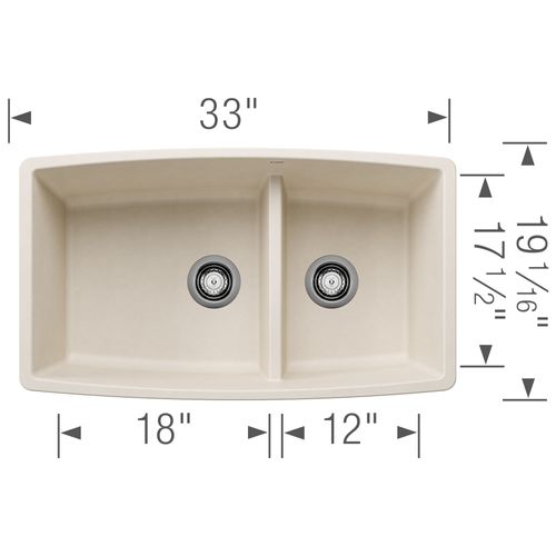Main product image of Performa SILGRANIT 33" Medium 1-3/4 Low Divide 60/40 Double Bowl Kitchen Sink - Soft White, 443088
