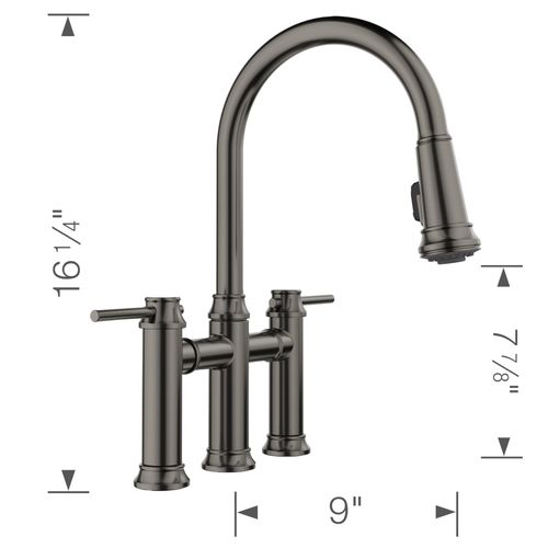 Main product image of Empressa Bridge Pull-Down Dual-Spray Kitchen Faucet, 1.5 GPM - Satin Dark Steel, 443263