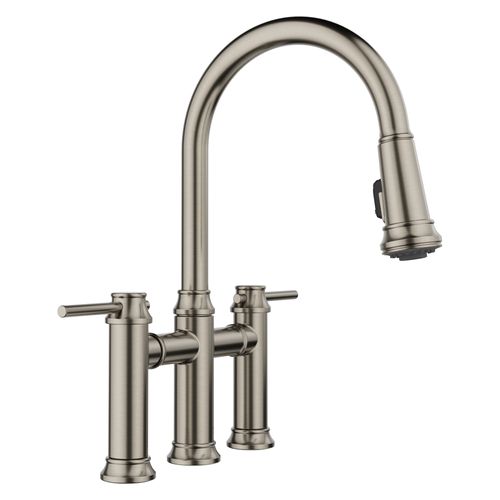 Main product image of Empressa Bridge Pull-Down Dual-Spray Kitchen Faucet, 1.5 GPM - Satin Platinum, 443273