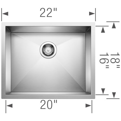 Main product image of Precision R0 22" Small Bowl Undermount Stainless Steel Kitchen Sink, 516210