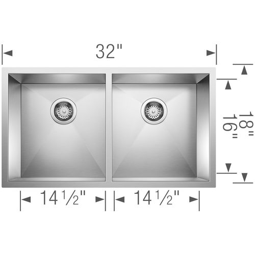 Main product image of Precision R0 28" Medium Equal 50/50 Double Bowl Undermount Stainless Steel Kitchen Sink, 516211