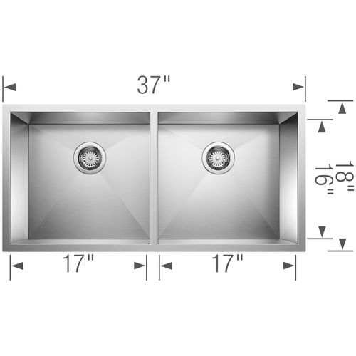 Main product image of Precision R0 37" Large Equal 50/50 Double Bowl Undermount Stainless Steel Kitchen Sink, 516212