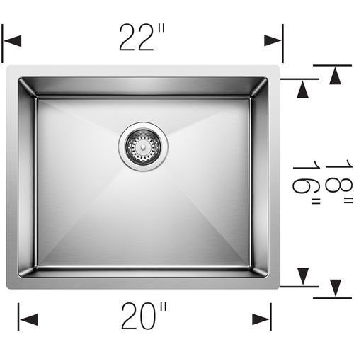 Main product image of Precision R10 22" Large Single Bowl Undermount Stainless Steel Kitchen Sink, 516223