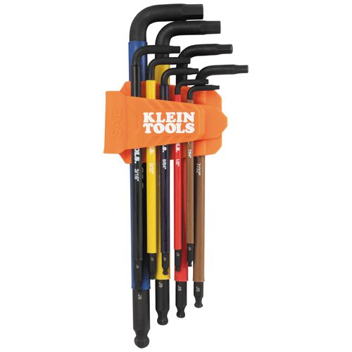 Main product image of 9 Piece L-Style Color Coded Extra Long Hex Key Caddy Set, SAE