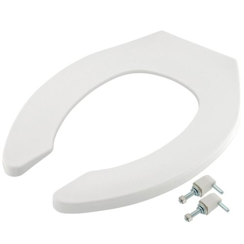 Main product image of Commercial Elongated Open Front Toilet Seat w/Stainless Steel Check-Hinge Post (White)