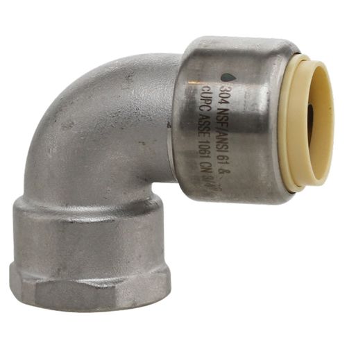 Main product image of 1/2" CTS x 1/2" FNPT 304 Stainless Steel Push-Fit 90-Degree Elbow (Lead Free)