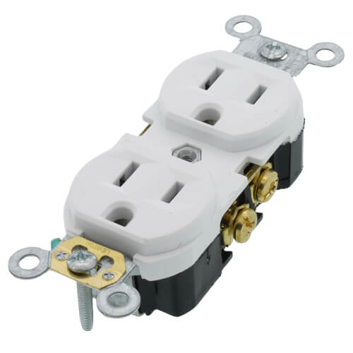 Main product image of Commercial Grade Duplex Receptacle w/ Self Grounding Clip, Back or Side Wire, 15A, NEMA 5-15R - White (125V)