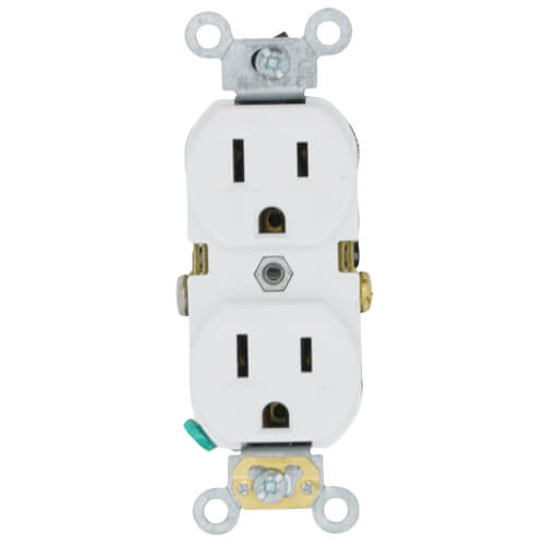 Main product image of Commercial Grade Duplex Receptacle w/ Self Grounding Clip, Back or Side Wire, 15A, NEMA 5-15R - White (125V)