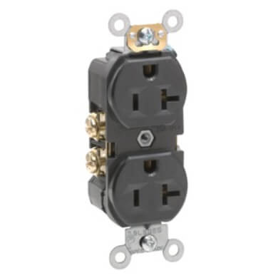 Main product image of Commercial Grade Duplex Receptacle w/ Indented Face, 2P, 20A, NEMA 5-20R - Black (125V)