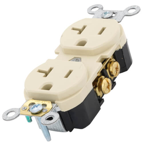 Main product image of Commercial Grade Duplex Receptacle w/ Indented Face, 2P, 20A, NEMA 5-20R - Ivory (125V)