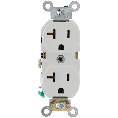 Main product image of Commercial Grade Duplex Receptacle w/ Self Grounding Clip, Back or Side Wire, 20A, NEMA 5-20R - White (125V)